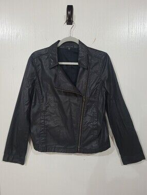 Eileen Fisher Black Waxed Linen Moto Jacket Size Small